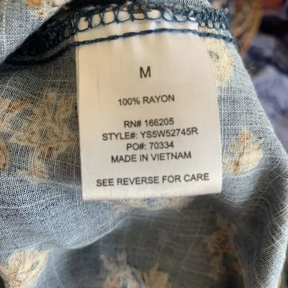 Lucky Brand Floral Midi Dress Button Collar Medium Minimalist Peasant Rayon Tie - Picture 11 of 12